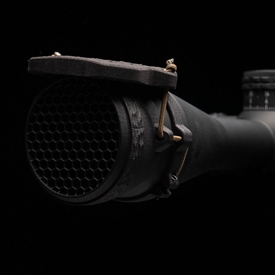 ScopeCap Pro scope cap with built-in anti-reflection device on Element Nexus 6-25x50mm rifle scope